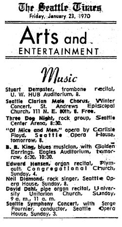 BB King with Golden Earring show ad January 24, 1970 Seattle - Eagles Auditorium